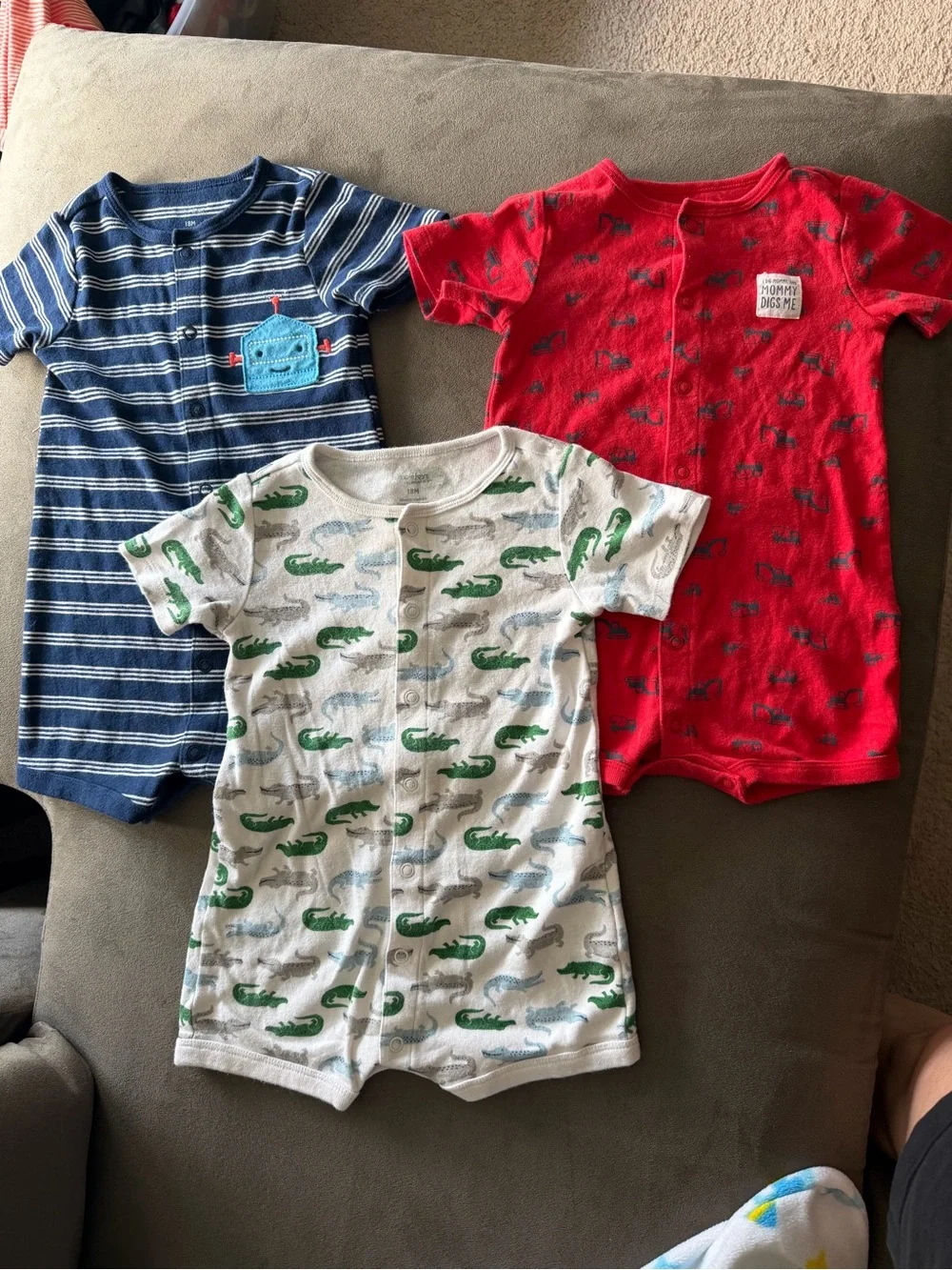 Carter's Red Baby Short Romper Set with Robot Accent